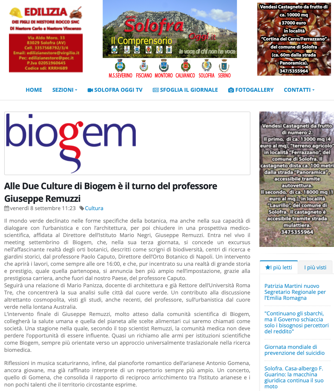 Alle Due Culture di Biogem è il turno del professore Giuseppe Remuzzi